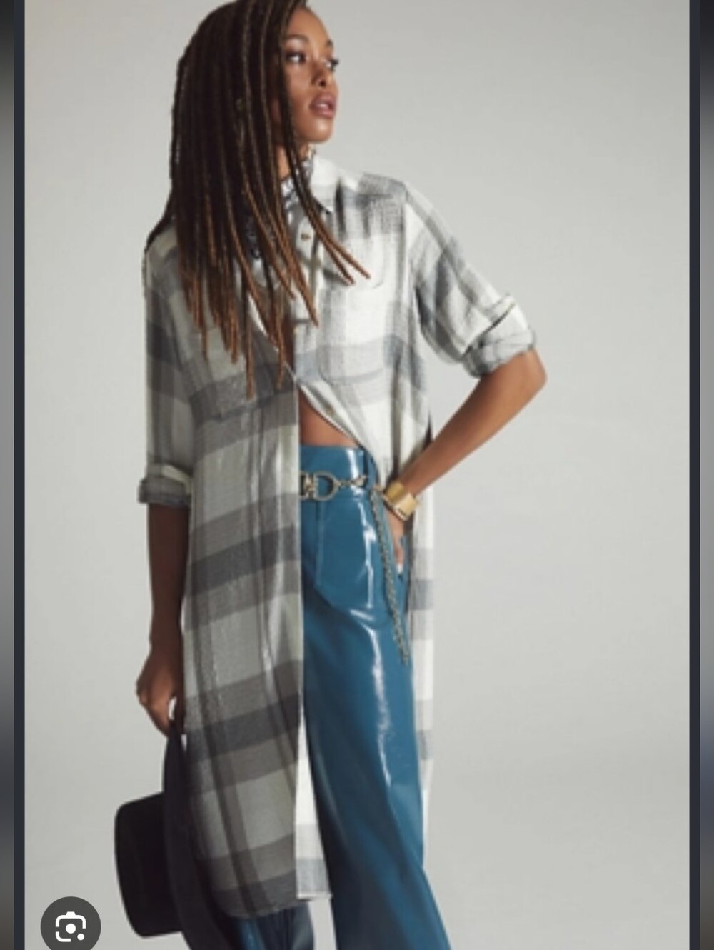 Standard Grace Plaid Checked Longline Button-Up Gray Shirt Dress